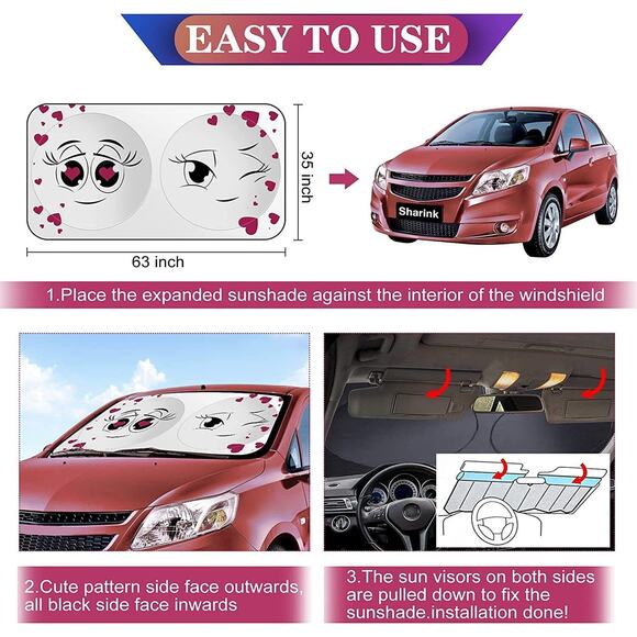 63" x 35" Soft Foldable Car Sun Shade Shield Block UV For Windshield - Picture 3 of 9